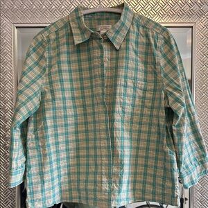 Teal and White Plaid 3/4sleeve cotton jacket